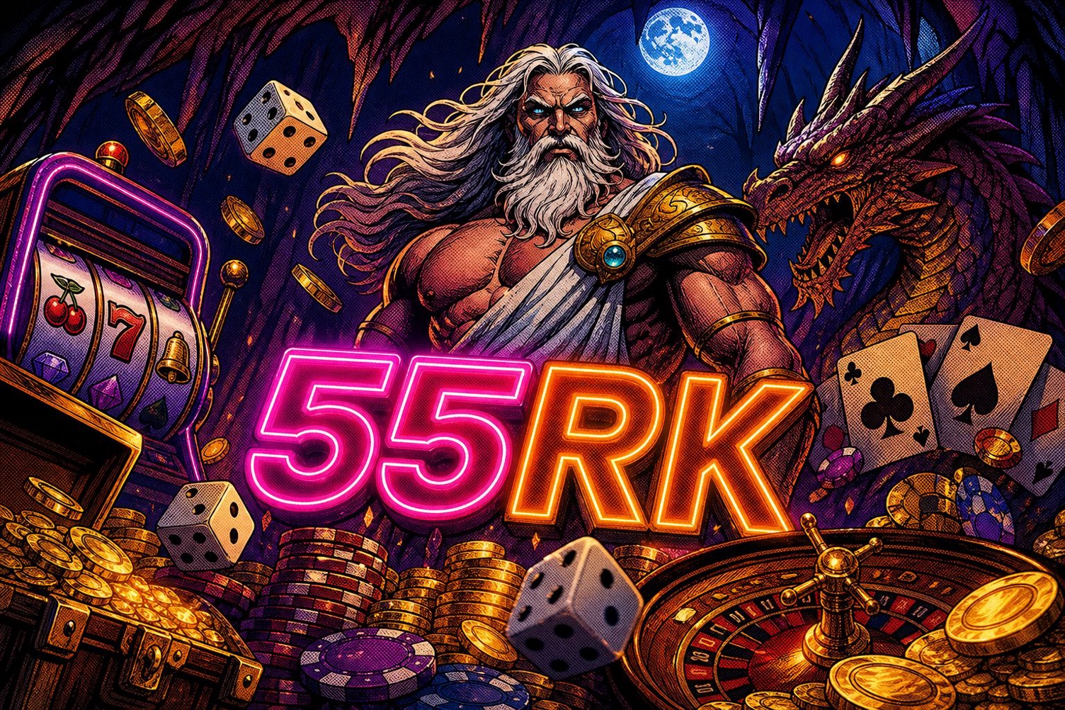 Ilustrasi permata berkilau dengan latar gelap, mewakili permainan Fortune Gems di 55RK.