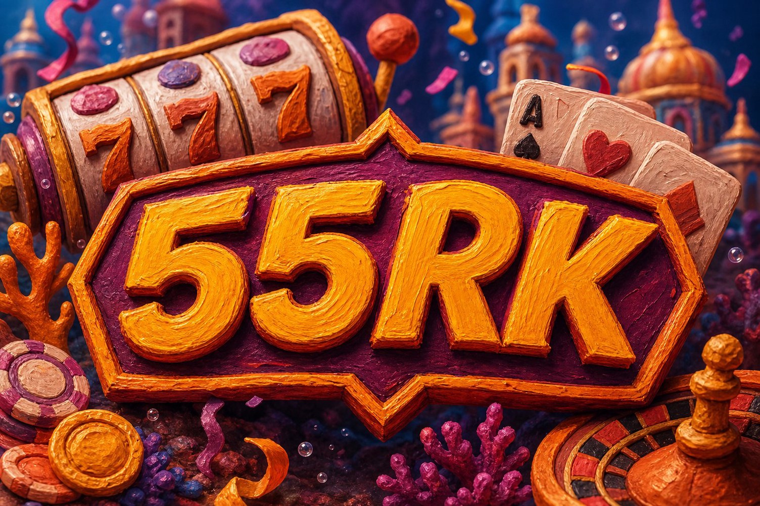 Layar permainan Fortune Gems dengan gulungan permata dan tombol putar.